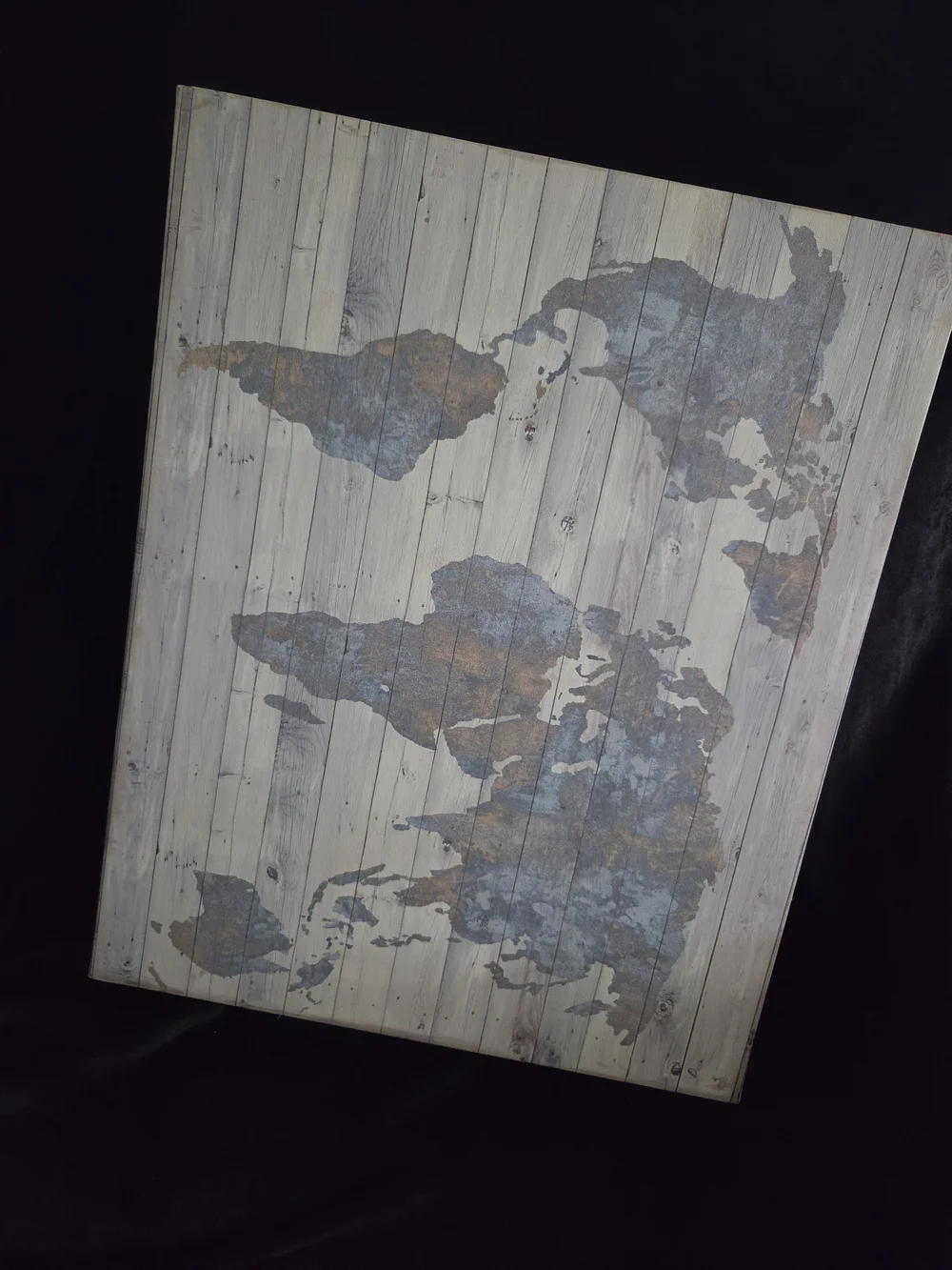 16x20 Gray and Blue World Map Wall Art